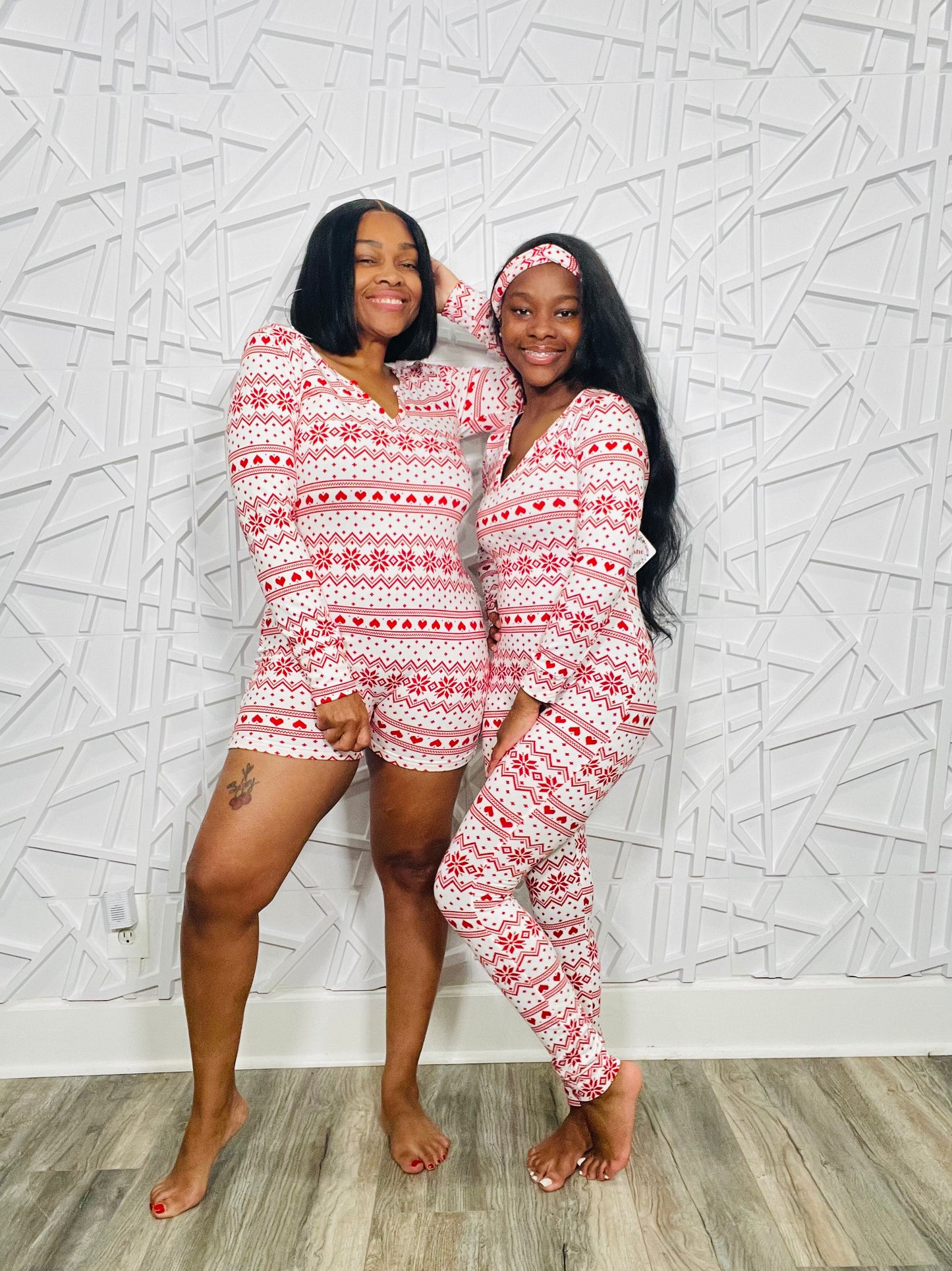 Red & White Snowflake Christmas Short Onesie