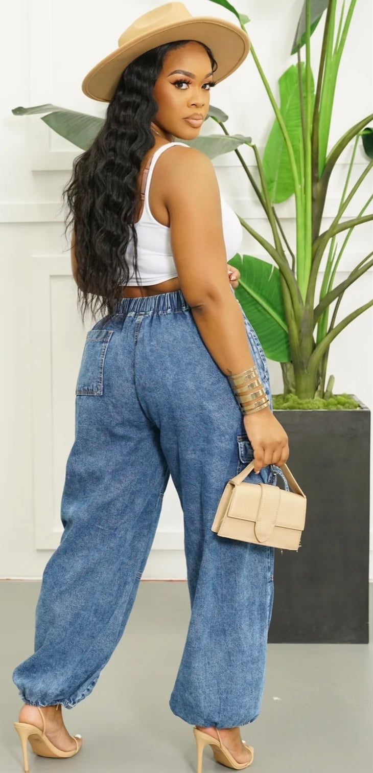 In the Cargo Denim Joggers