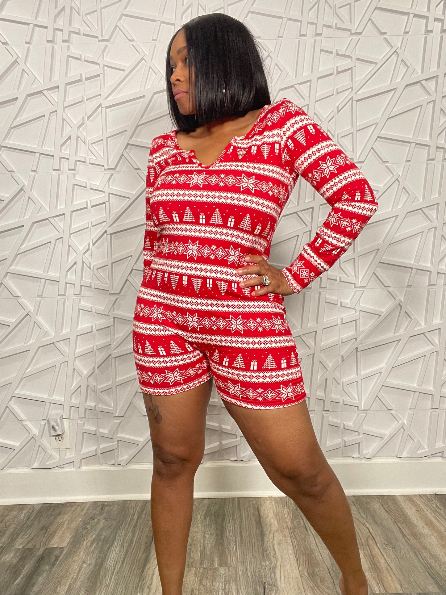 Red & White in the Gift Christmas Short Onesie