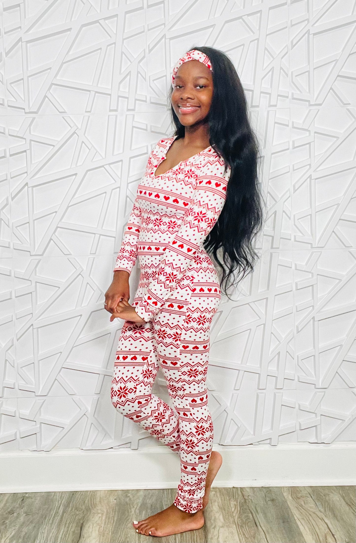 Kids Christmas Red & White Snowflake Onesie
