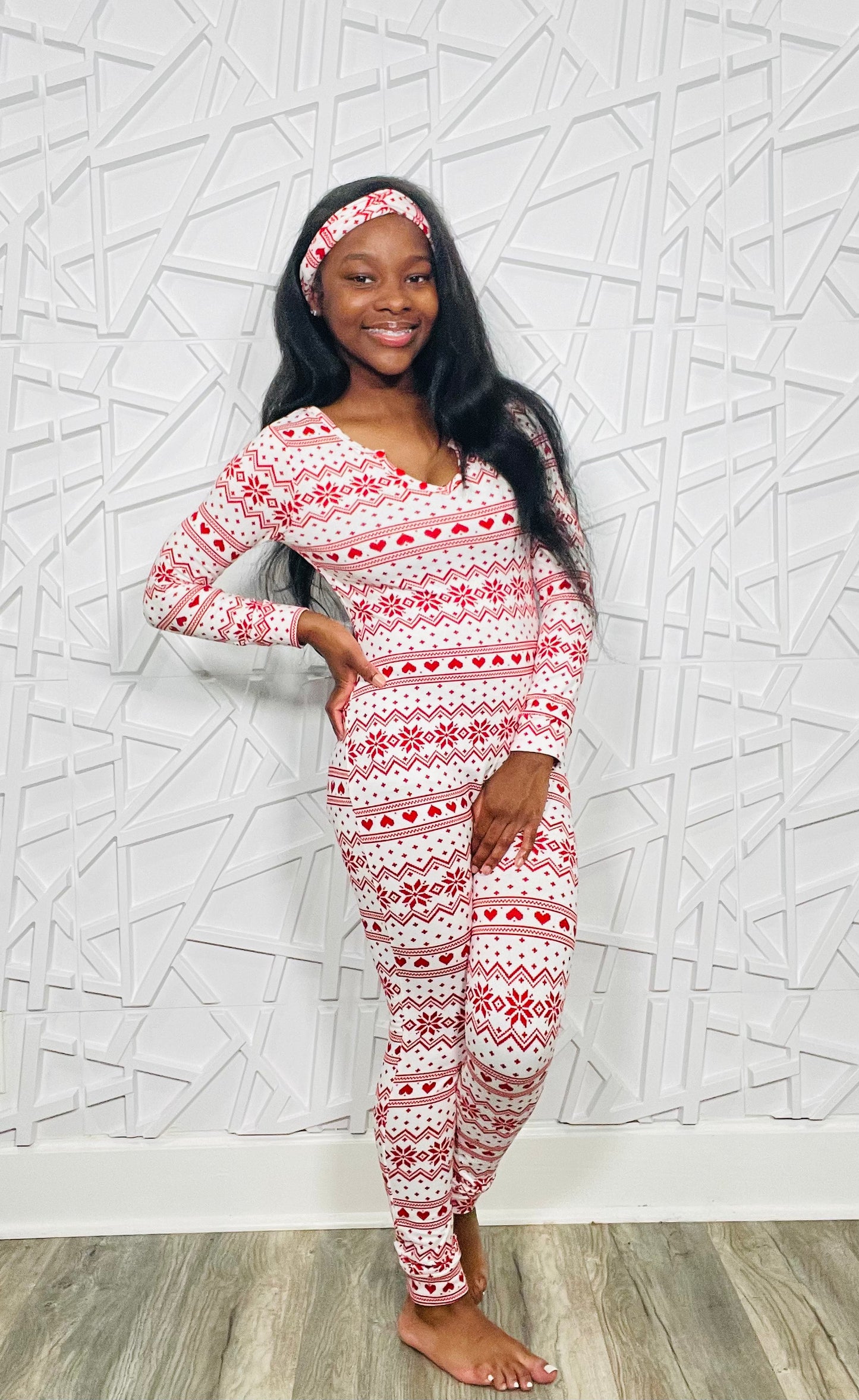 Kids Christmas Red & White Snowflake Onesie