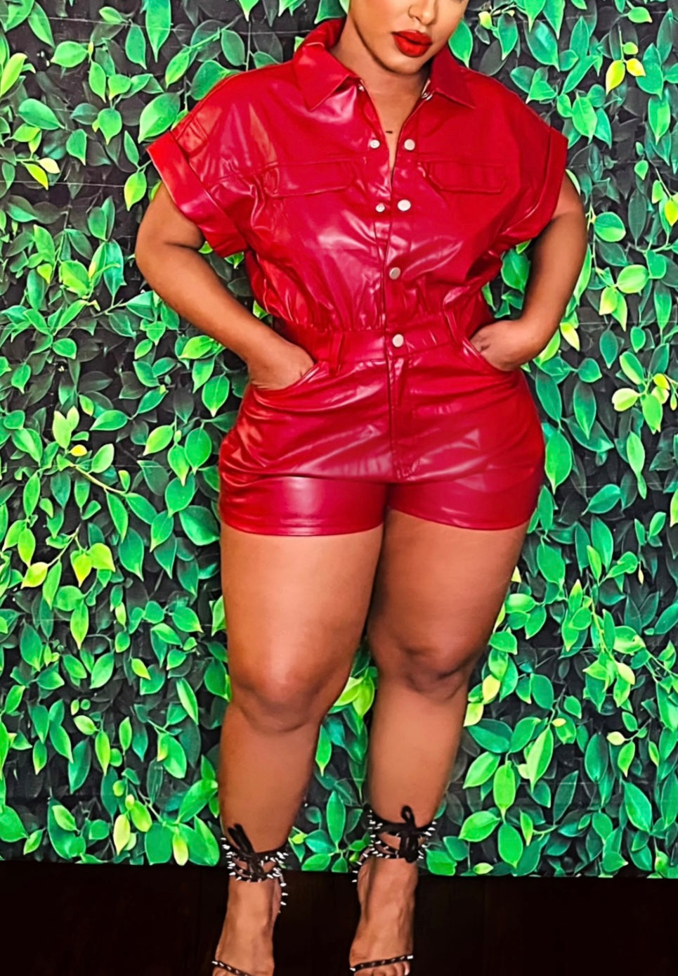 Pretty Red Vegan Leather Romper