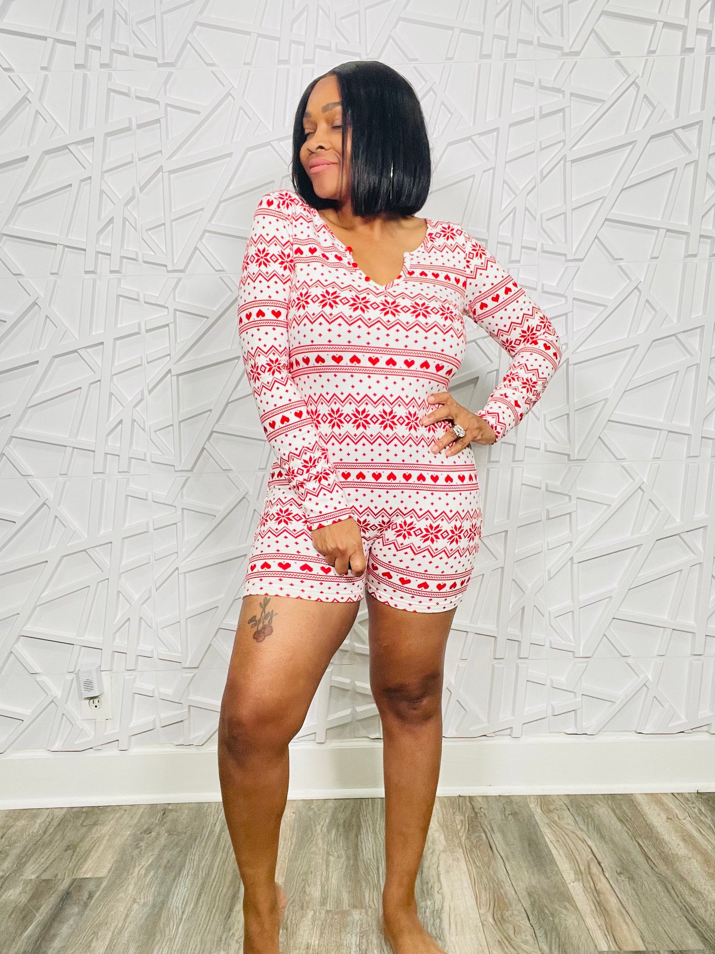 Red & White Snowflake Christmas Short Onesie