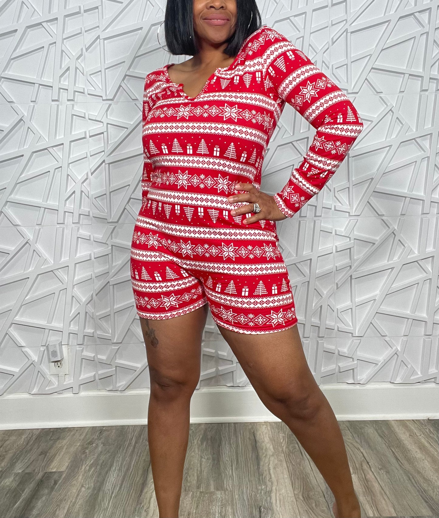 Red & White in the Gift Christmas Short Onesie