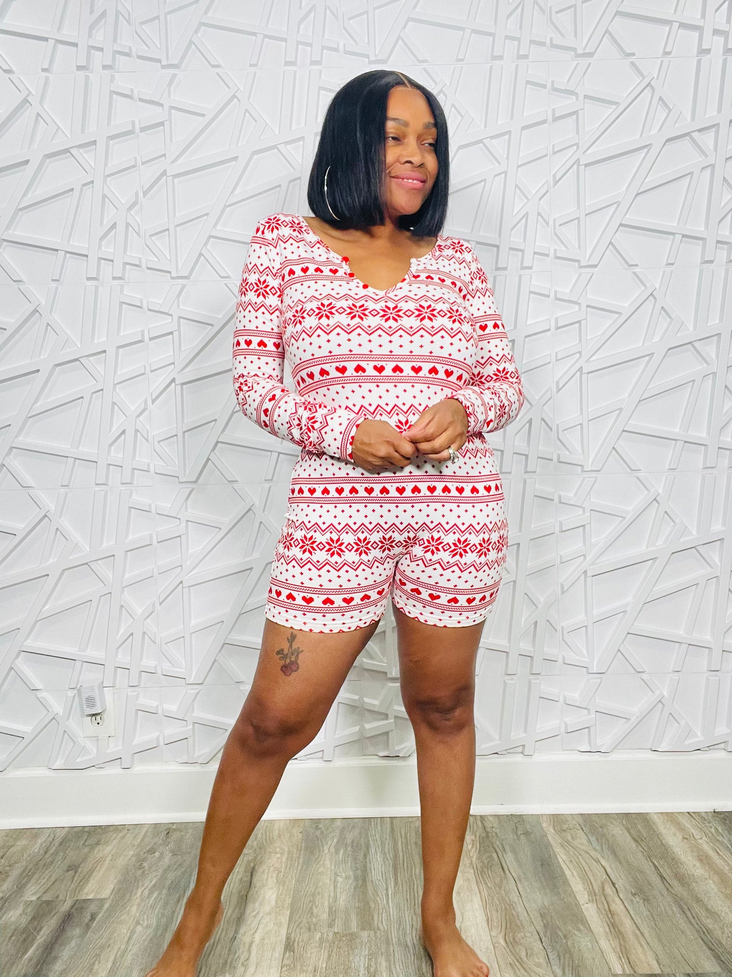 Red & White Snowflake Christmas Short Onesie