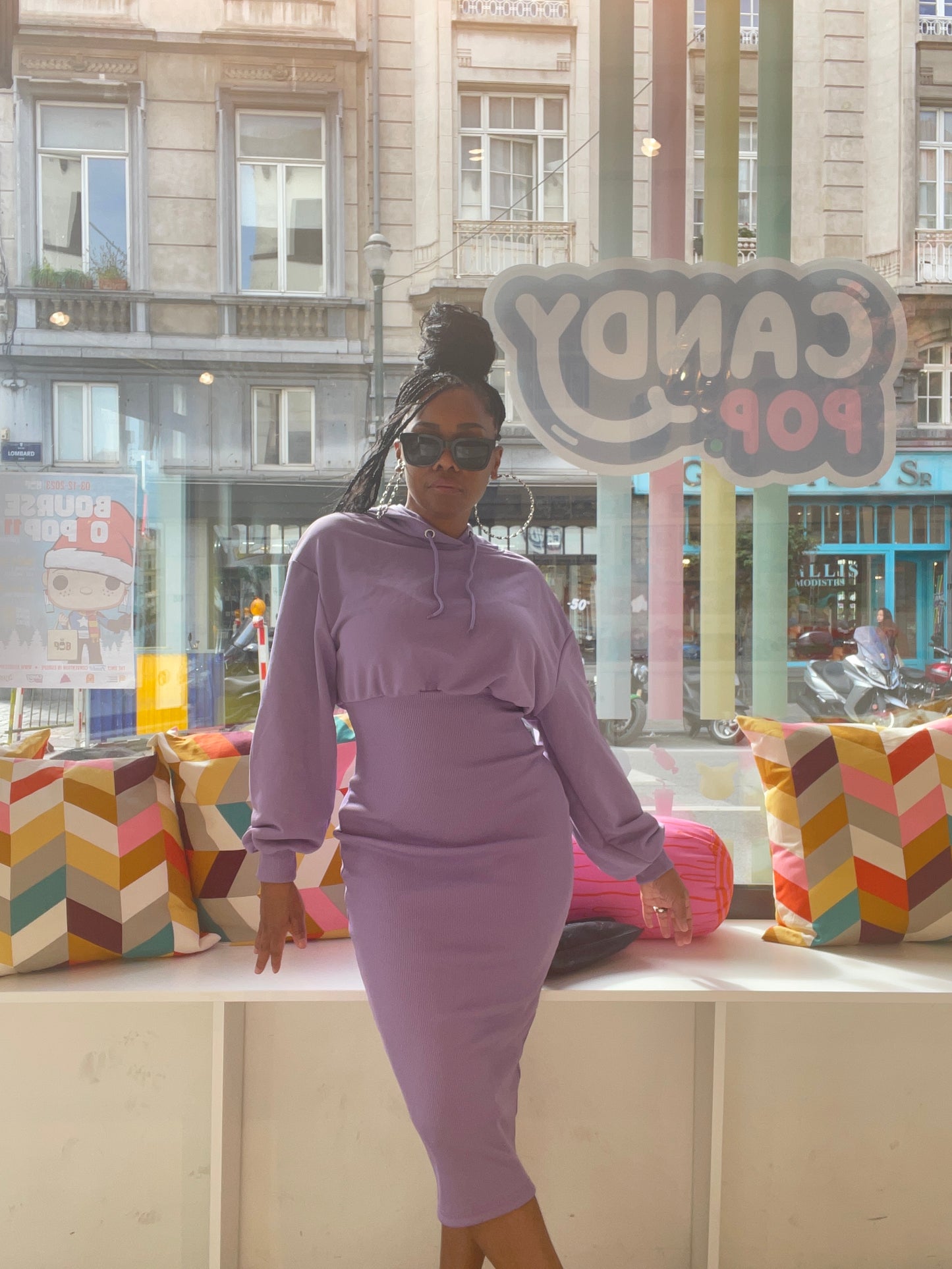 Brussel in the Pretty Hooded Sweatshirt Dress