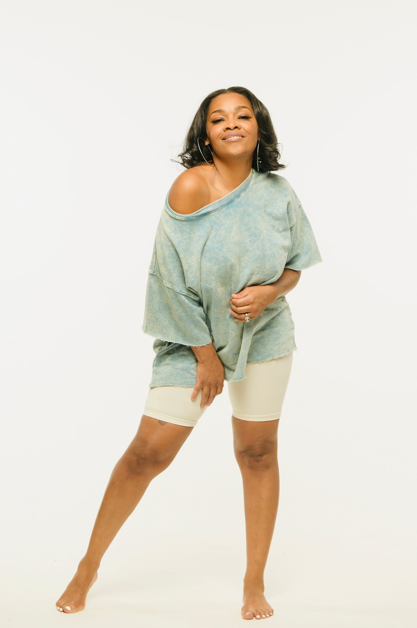 Comfy in the Denim Biker Short Set