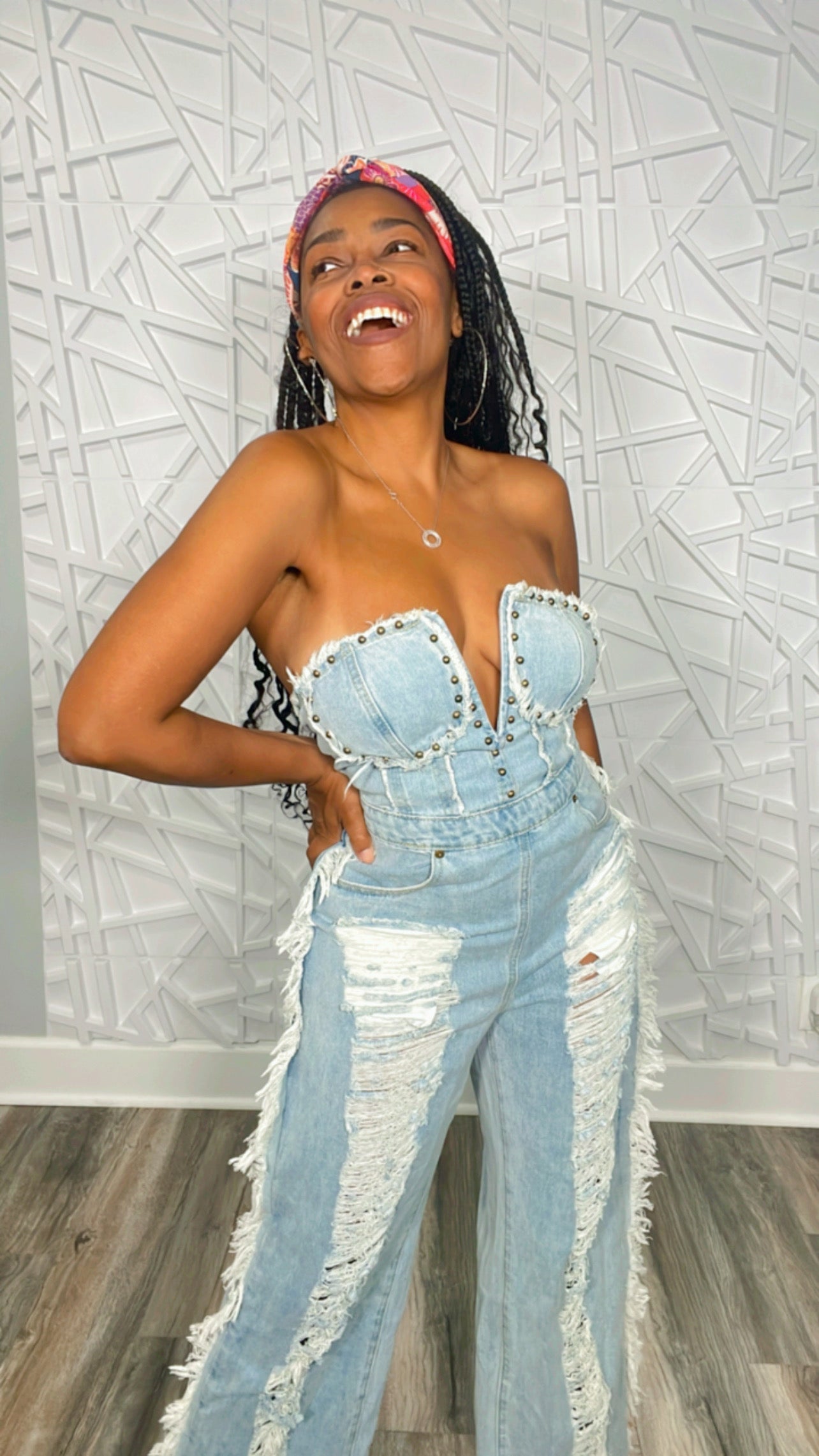 Ripped up Pretty Light Denim Jumpsuit