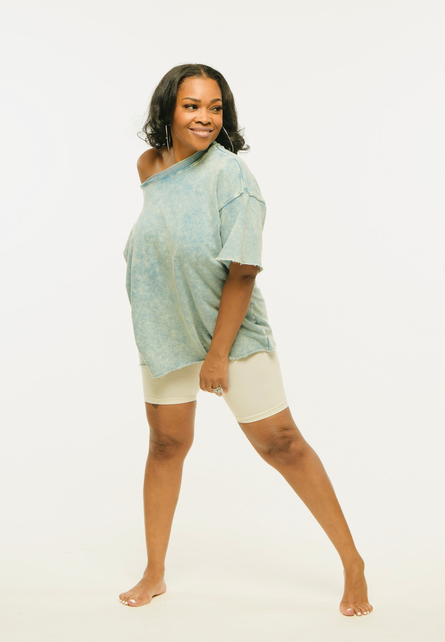 Comfy in the Denim Biker Short Set