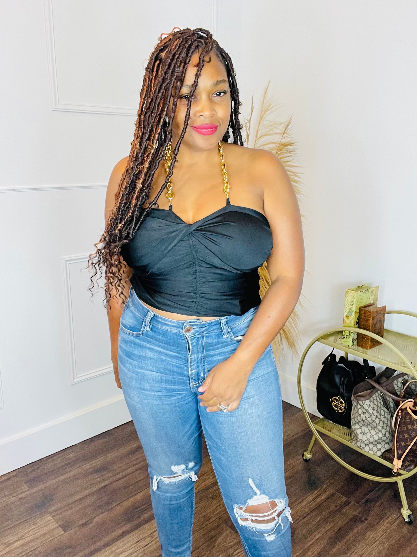 Pretty Twisted Corset Metallic Chain Top