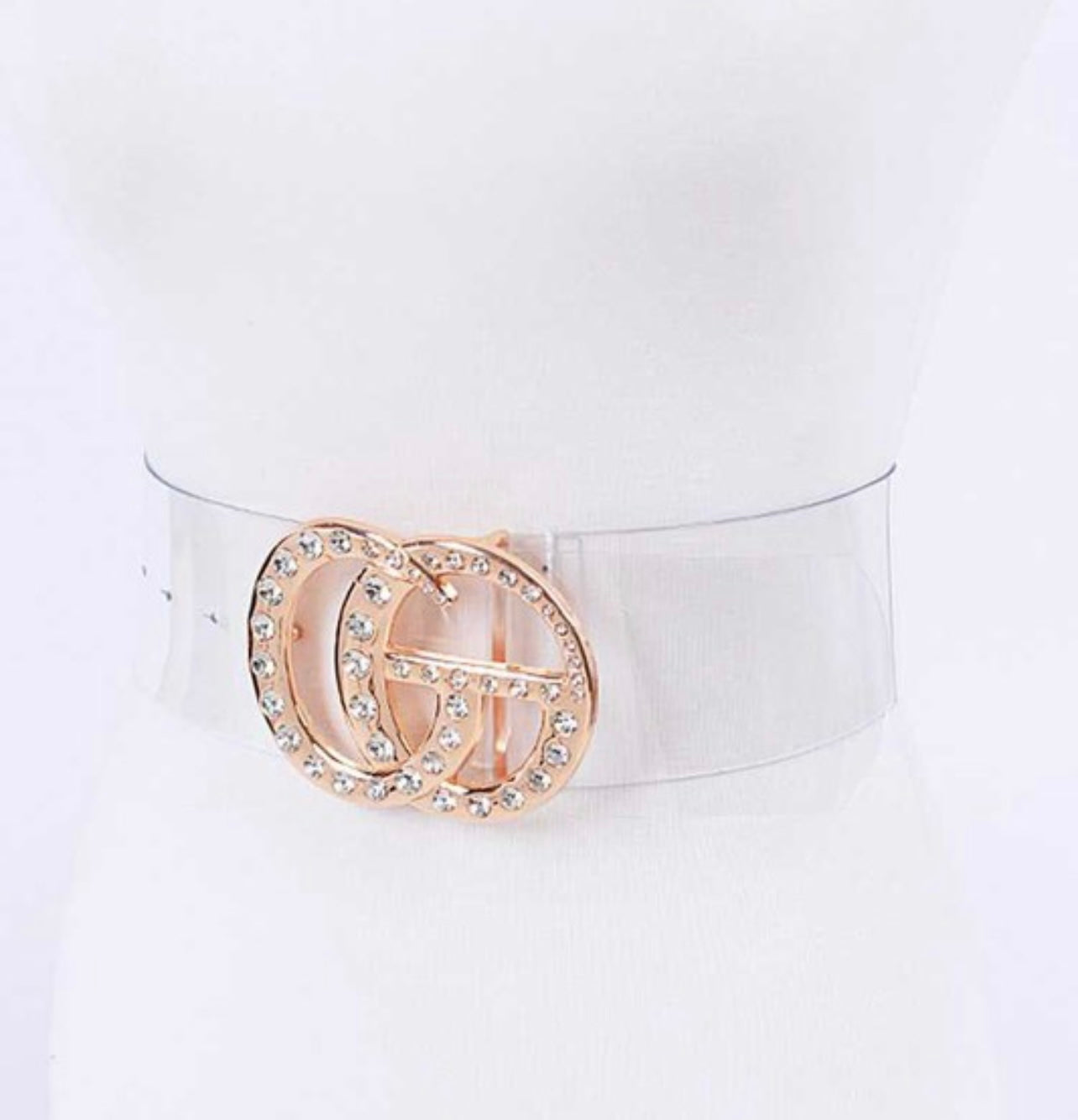 Curvy/Plus Gold Studded “Pretty” Clear Belt