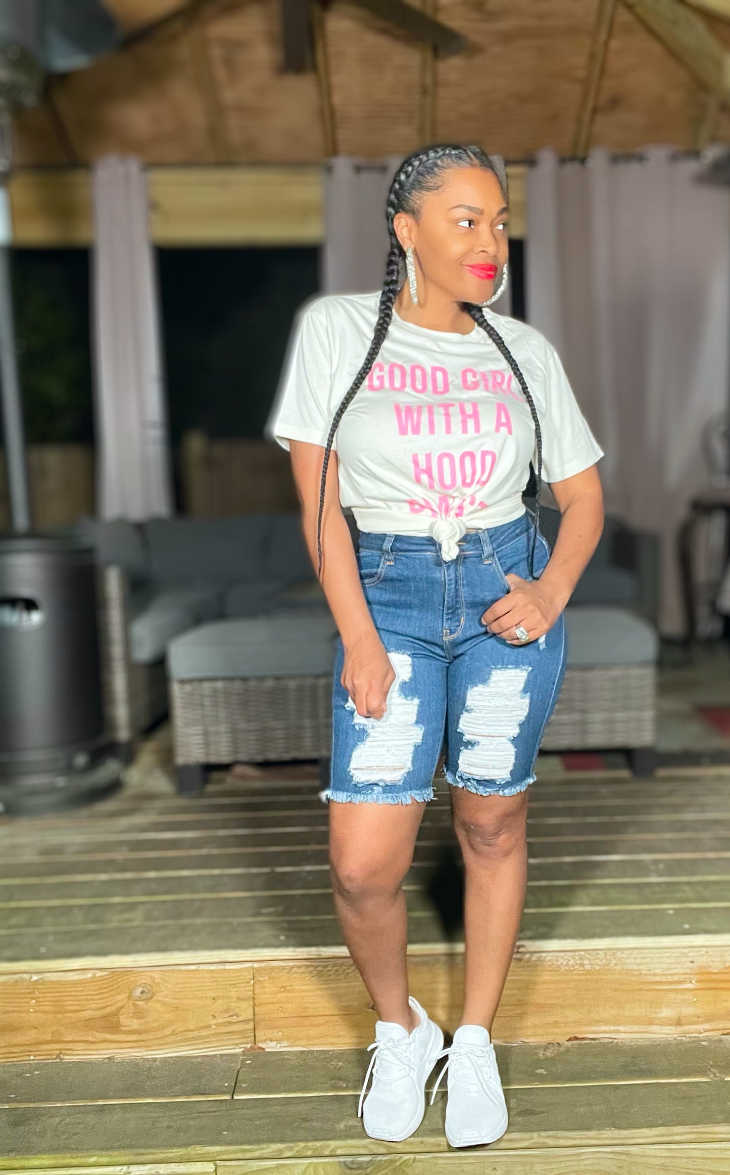 Denim Distressed High Waist Short