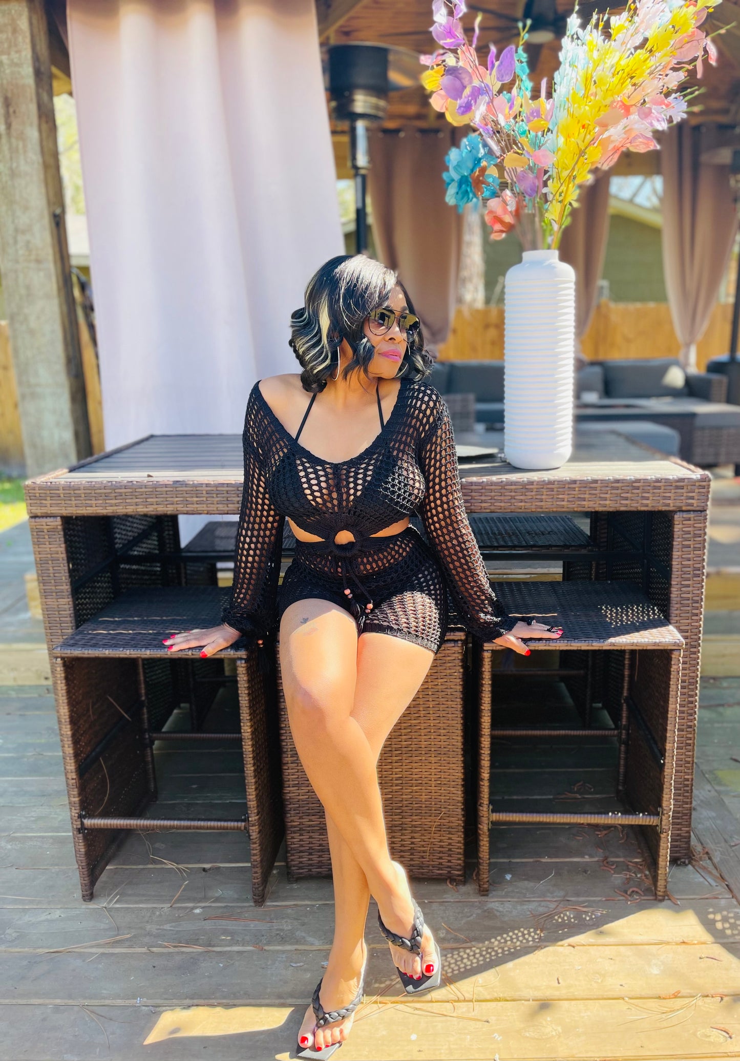 It’s a Pretty Crochet Black Jumpsuit