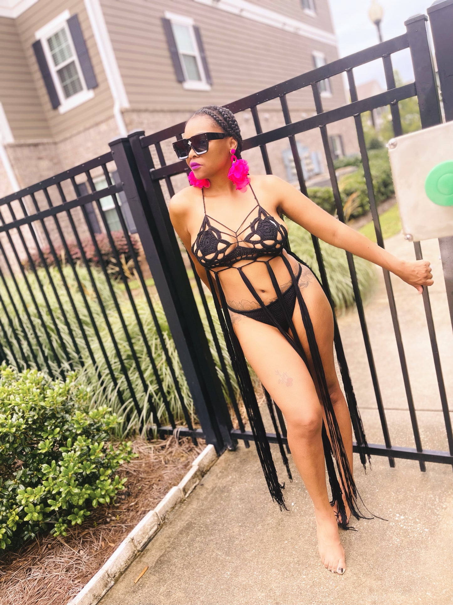 Crochet Fringe Pretty Swimsuit (Black)