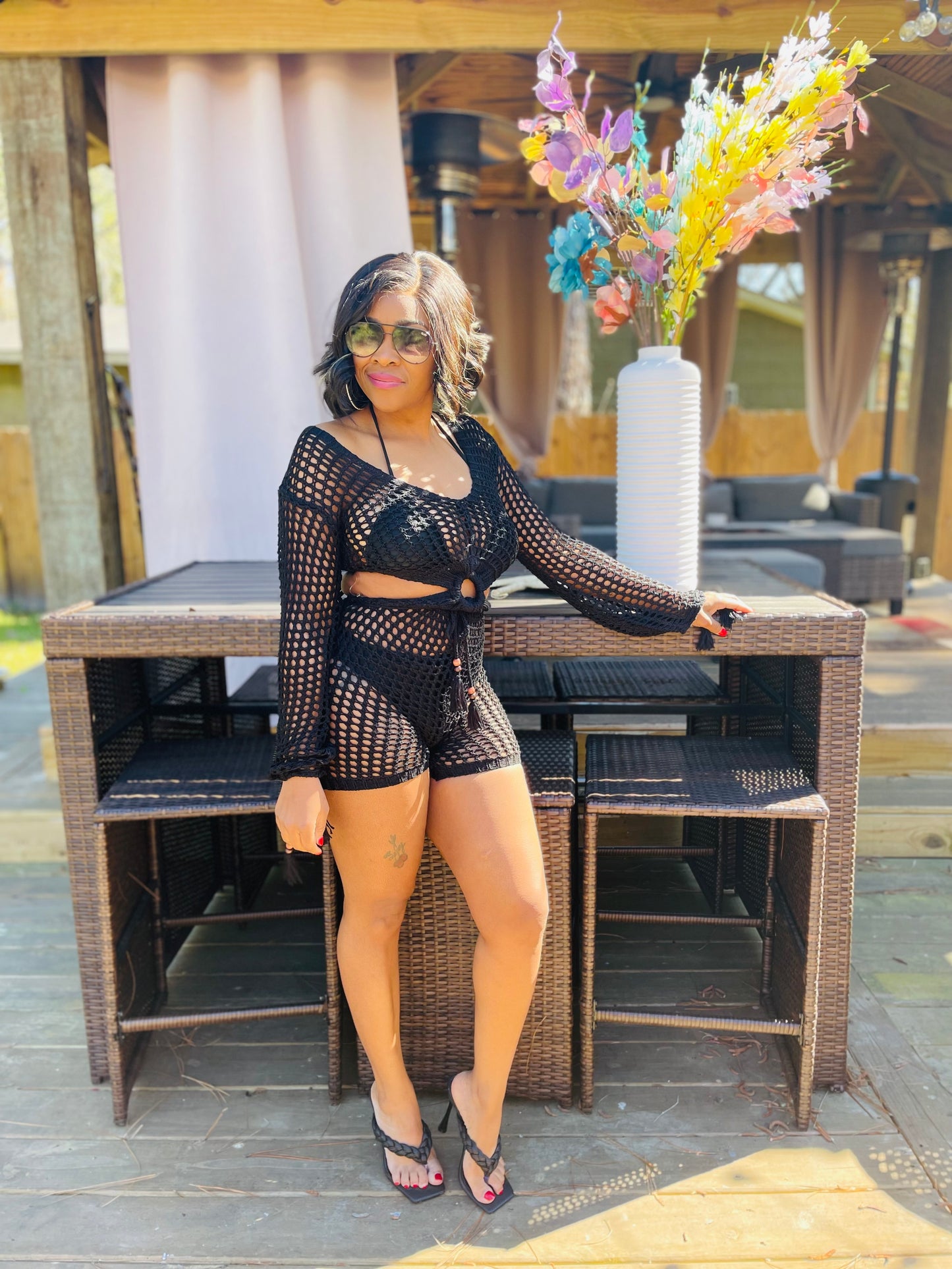 It’s a Pretty Crochet Black Jumpsuit