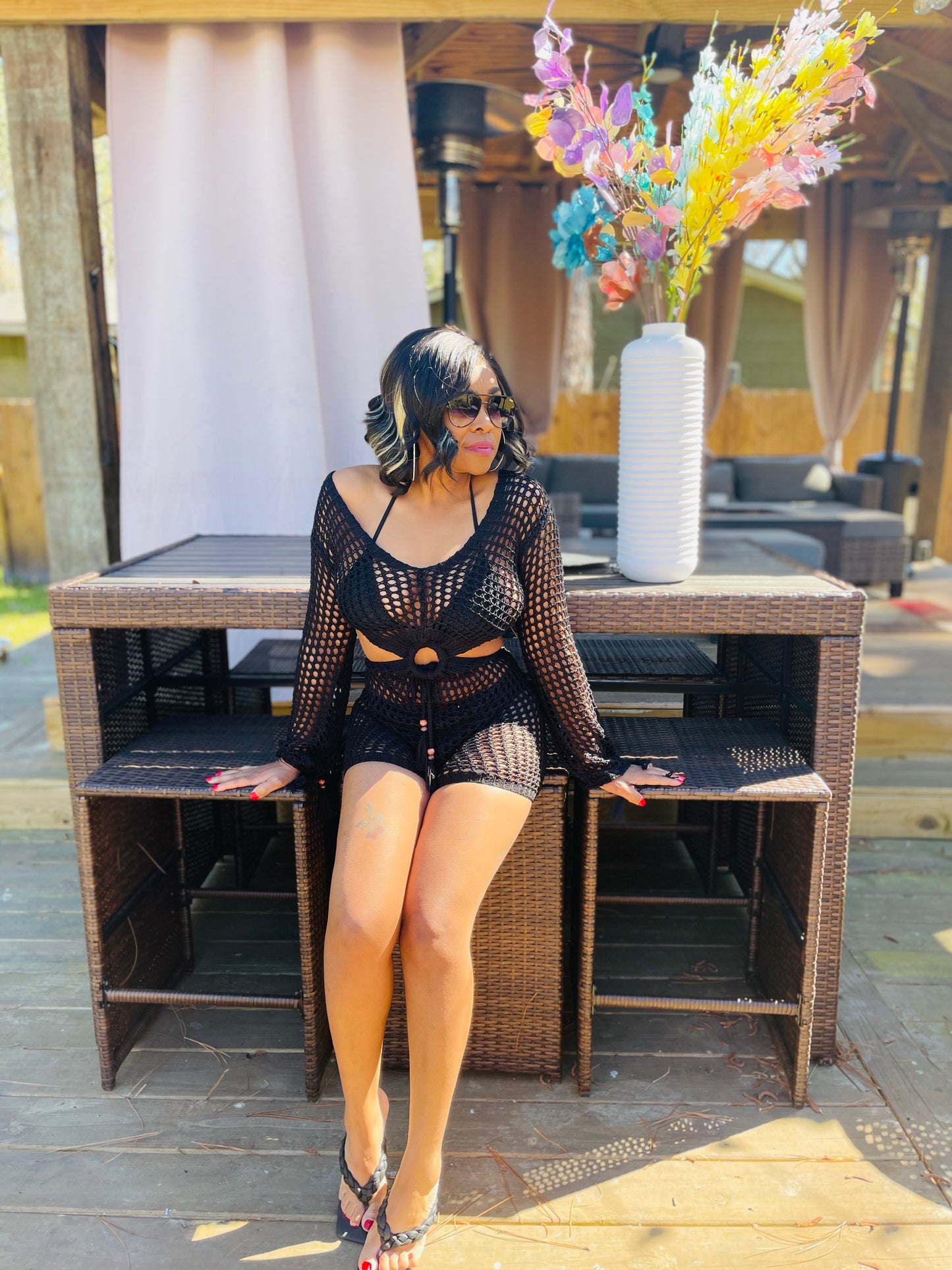 It’s a Pretty Crochet Black Jumpsuit