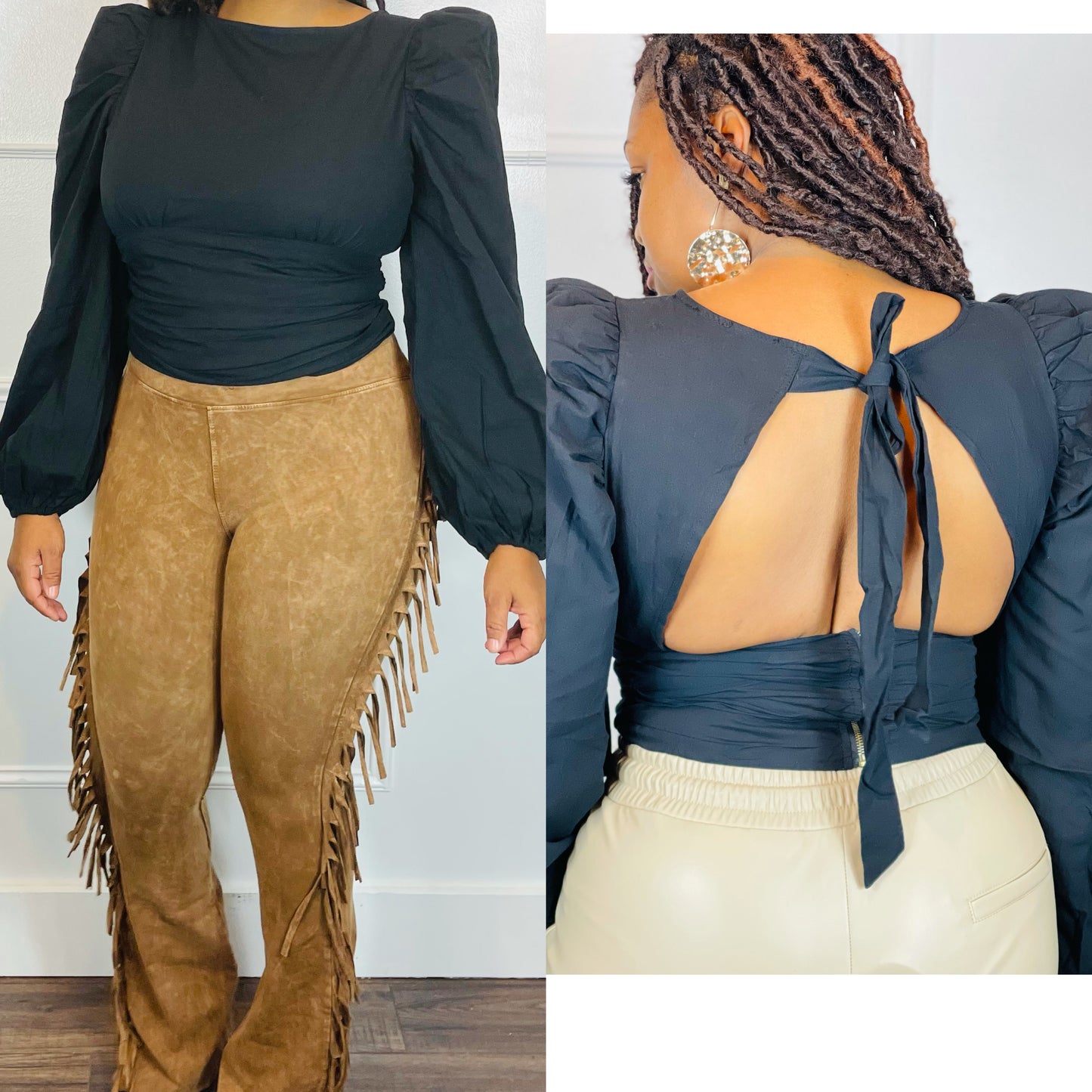 Pretty Tie Back Puff Sleeve Top (2 Colors)