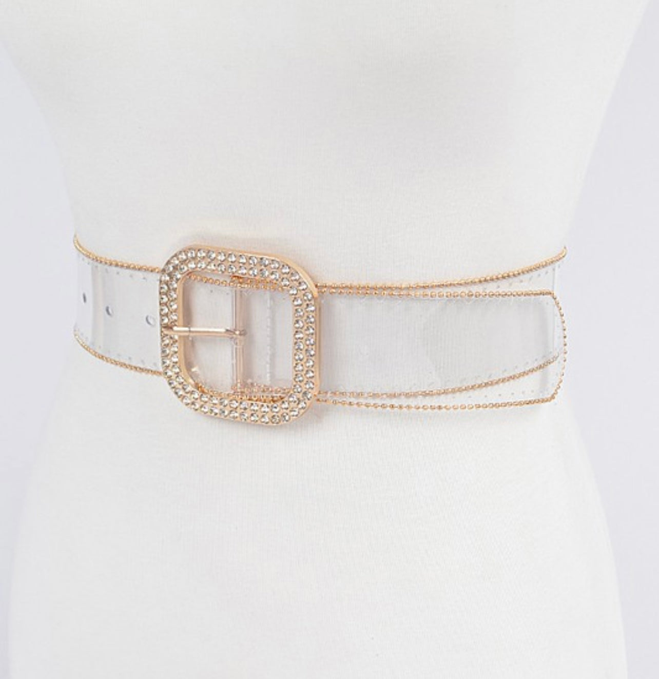 Bead “Pretty” Gold Frame Clear Belt