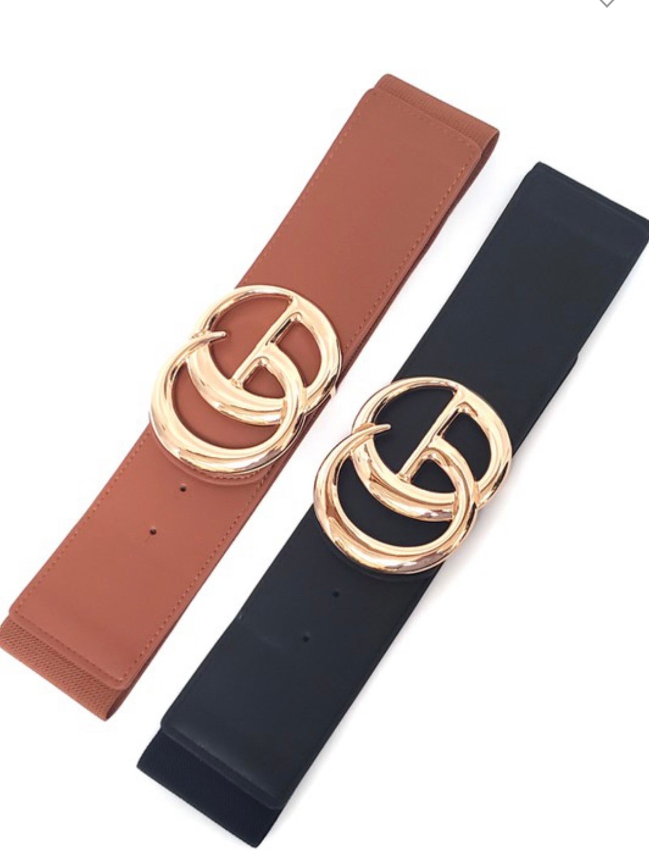 Big Double letter Ring Buckle Elastic Belt (2 colors)