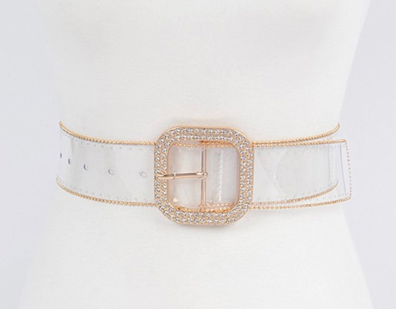 Bead “Pretty” Gold Frame Clear Belt