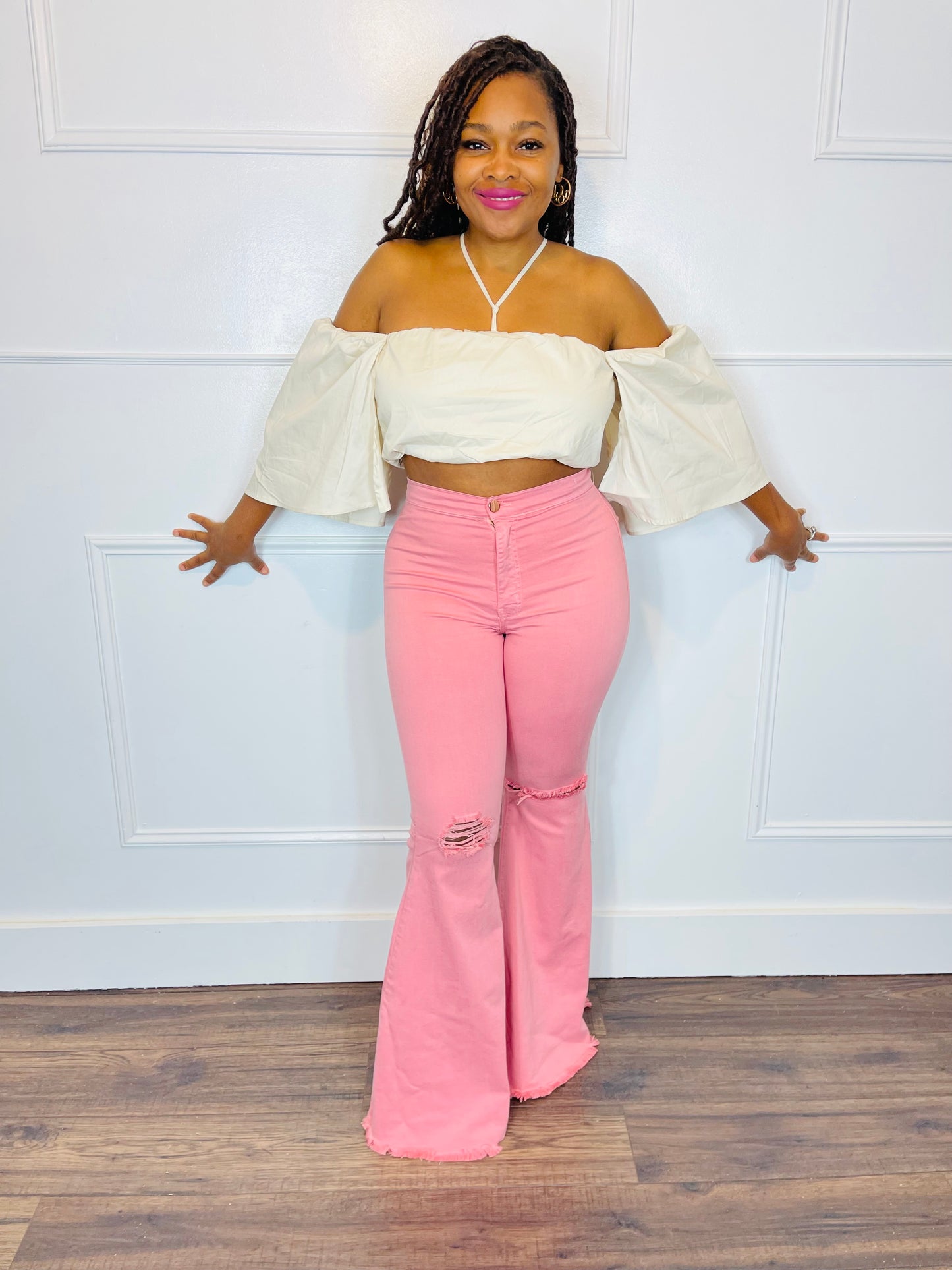 Pretty Vibes Off Shoulder Shirt-(2 Colors)