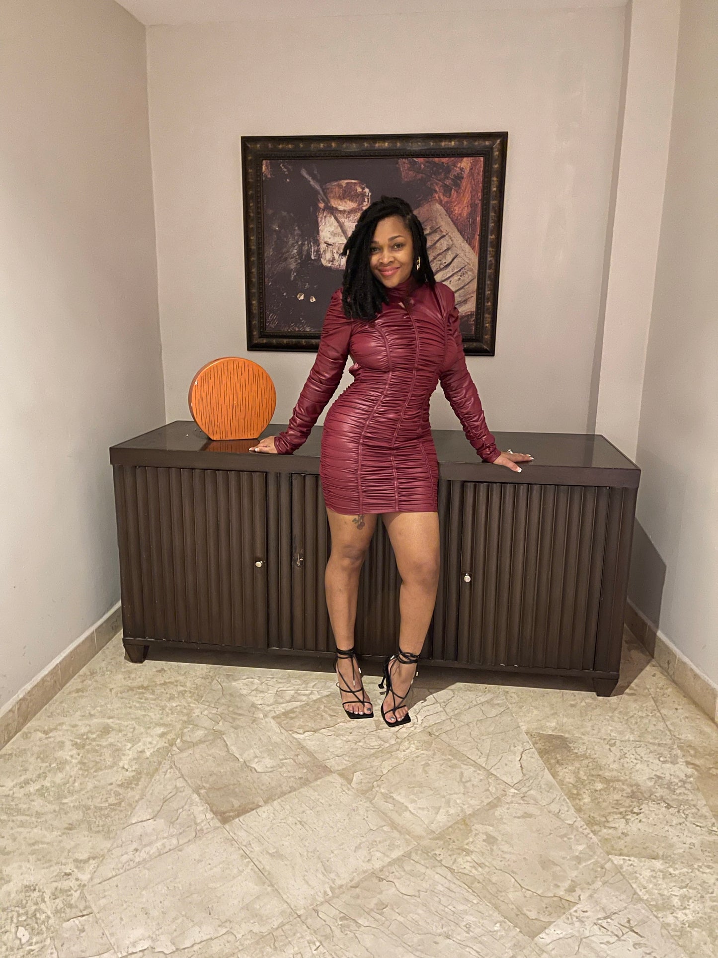 Pretty Shirring Leather Dress (2 Colors)