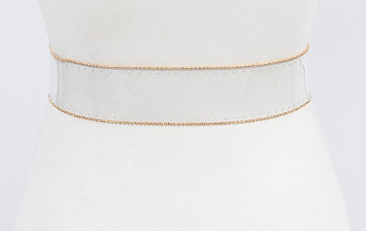 Bead “Pretty” Gold Frame Clear Belt