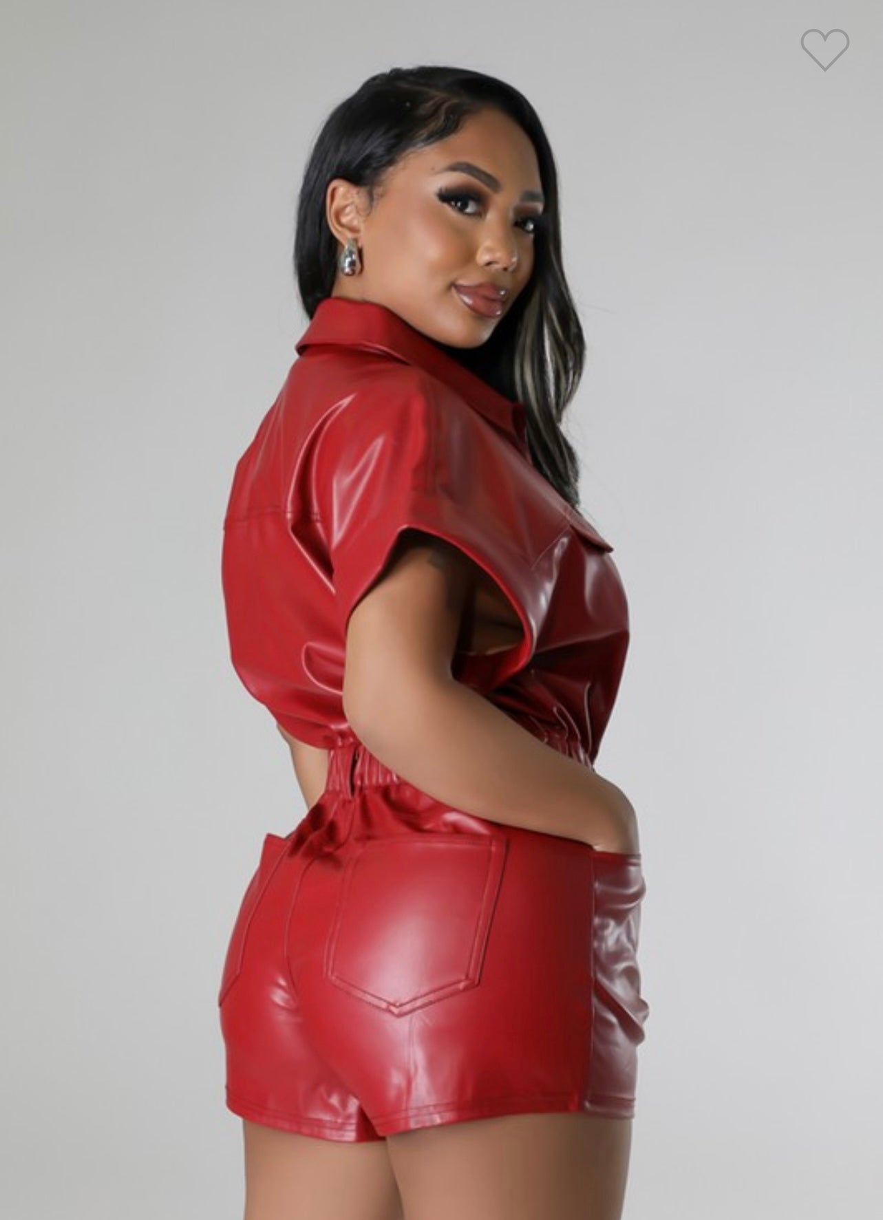 Pretty Red Vegan Leather Romper