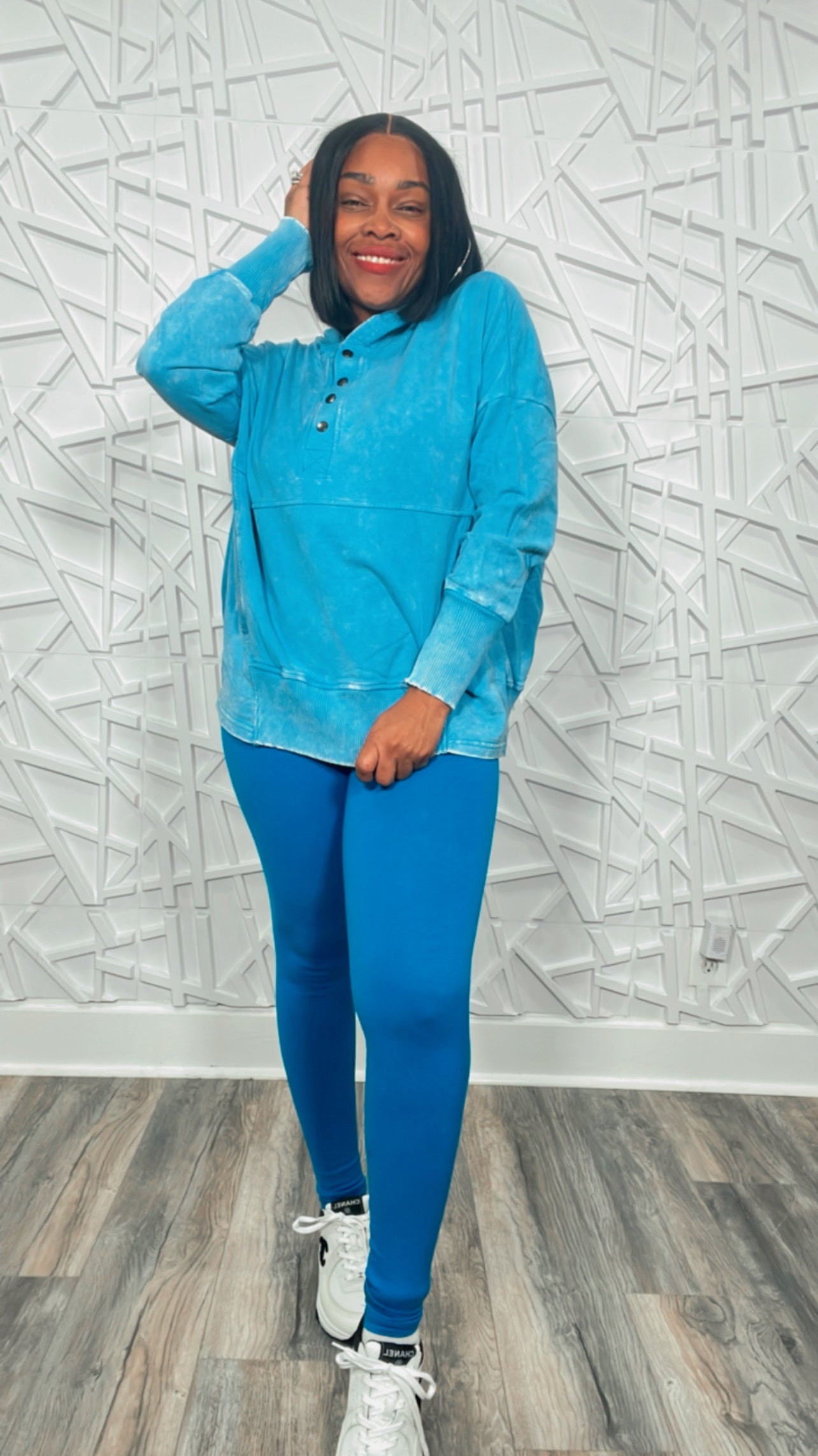 Pretty  in the Hoodie Mineral Wash Pullover & Legging Set (Ocean Blue)