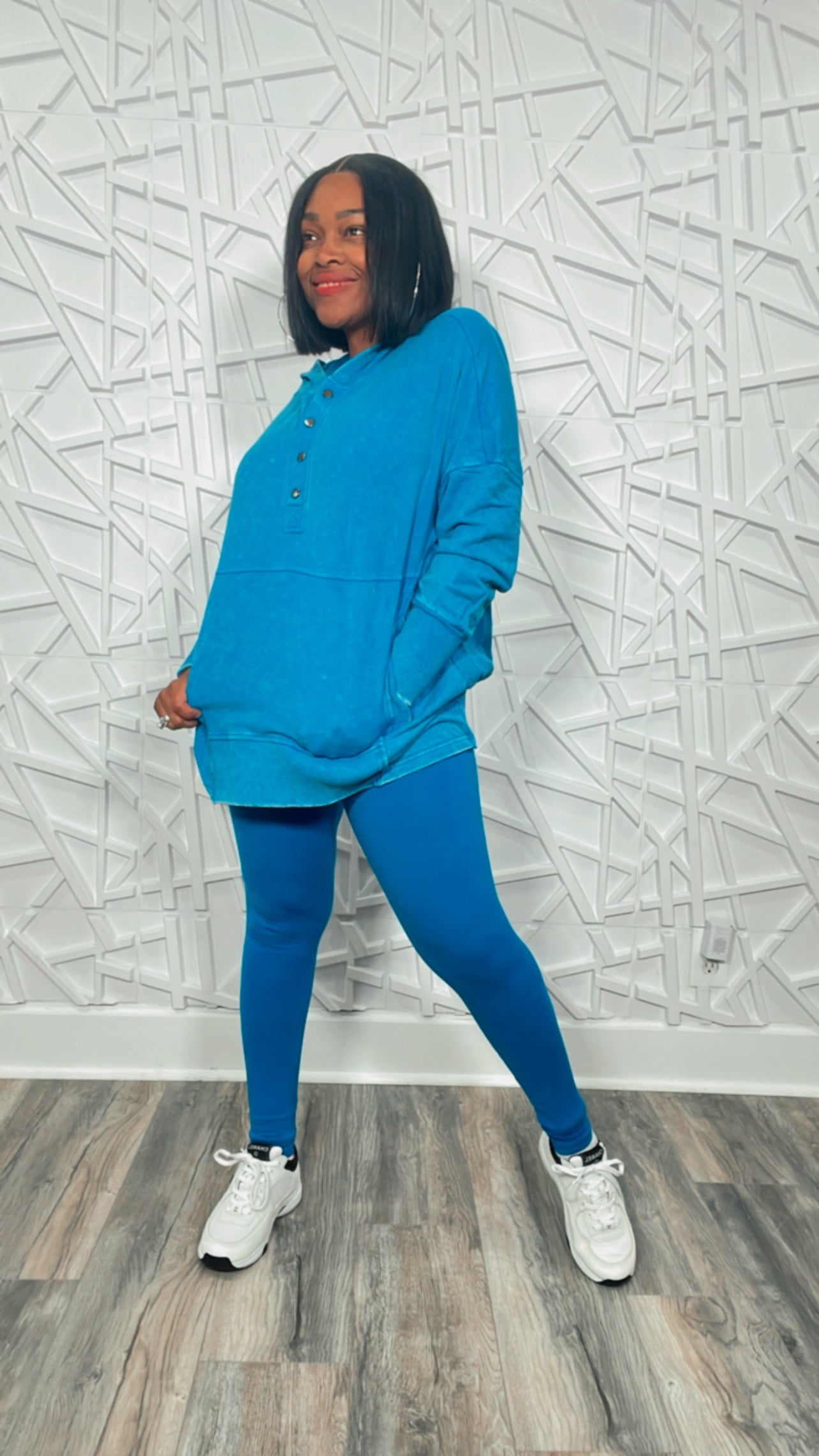 Pretty  in the Hoodie Mineral Wash Pullover & Legging Set (Ocean Blue)