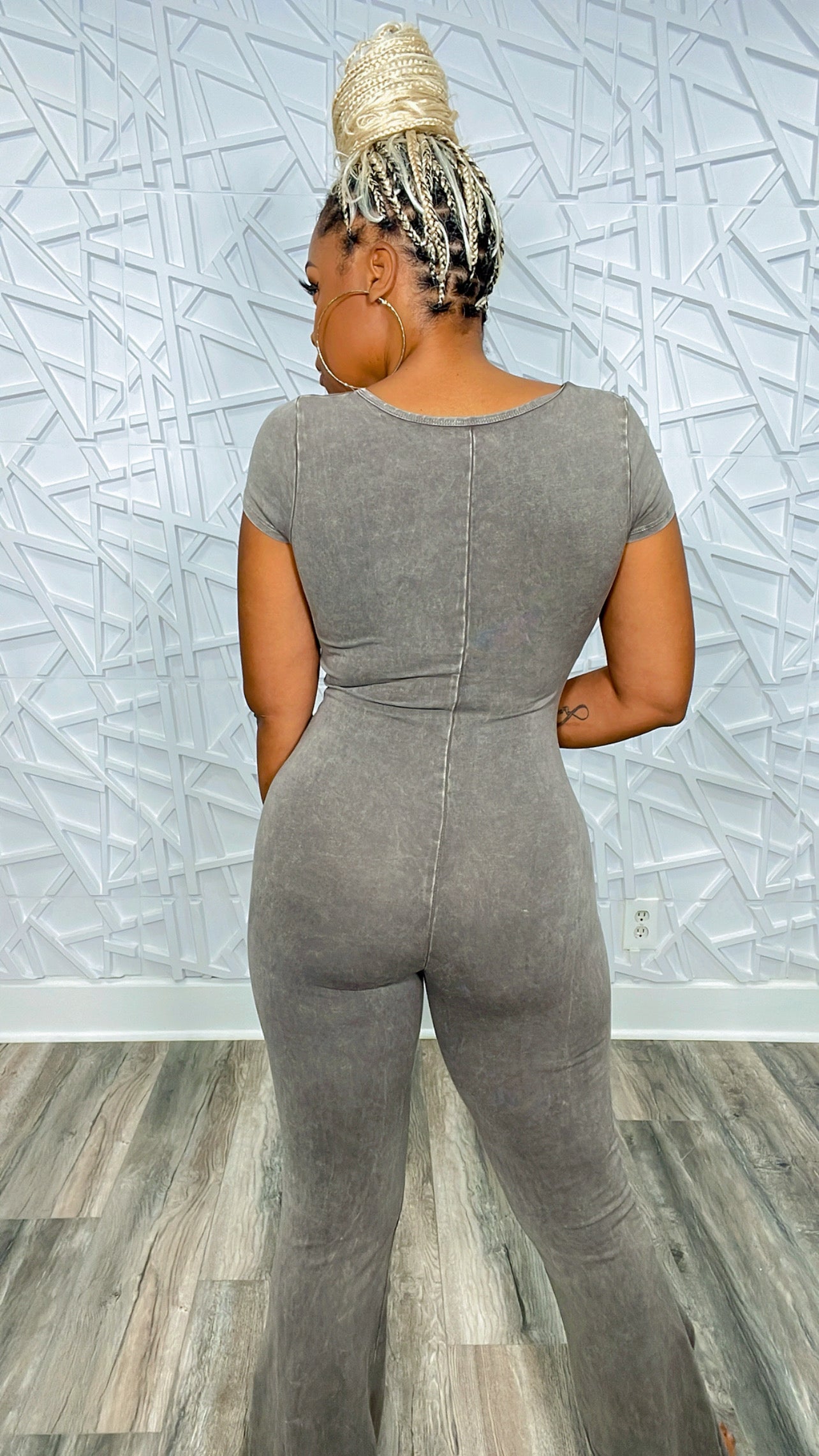 Sexy in the Acid Wash Jumpsuit (Mocha)