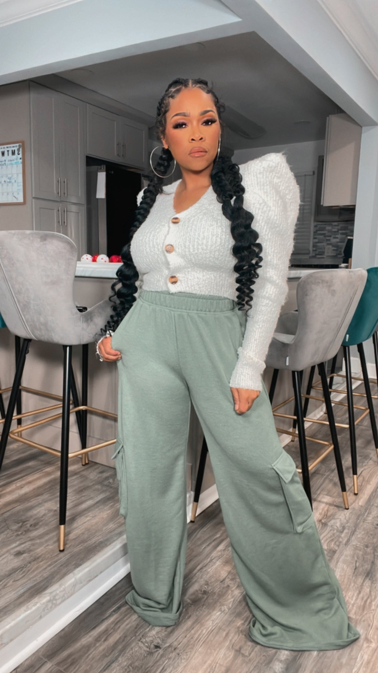 Pretty in the Green Sage Cargo Wide Leg Pants