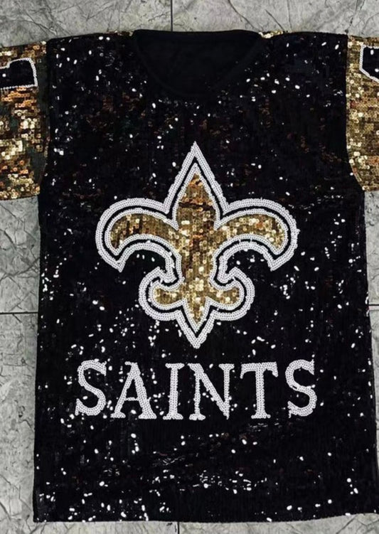 Who Dat T Shirt Sequin Dress (Black)