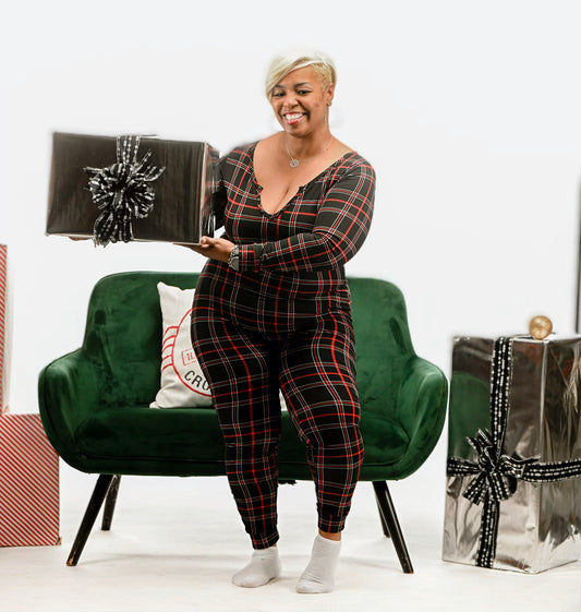 Curvy/Plus Size Black/Red Plaid Christmas Onesie