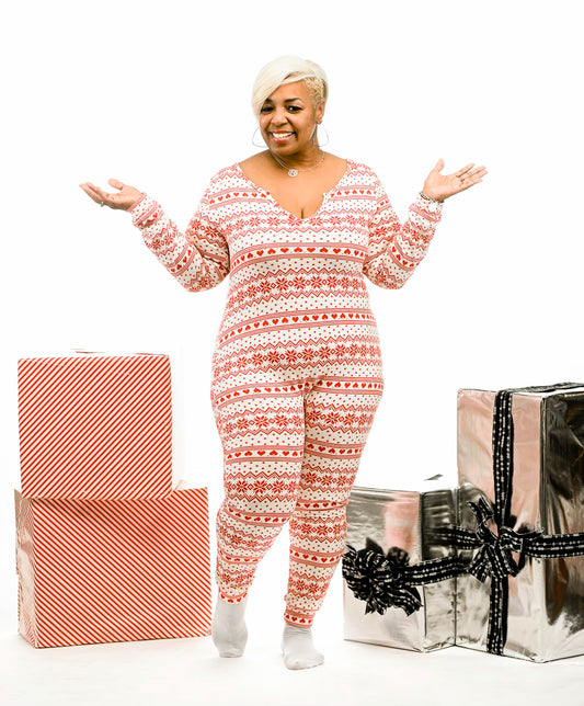 Curvy/Plus Red & White Snowflake Christmas Onesien