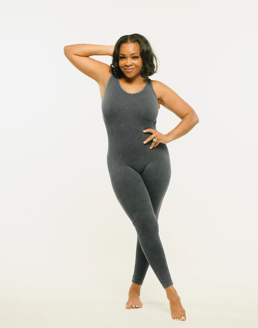 Comfy In the Comfort Acid Wash Ribbed Jumpsuit