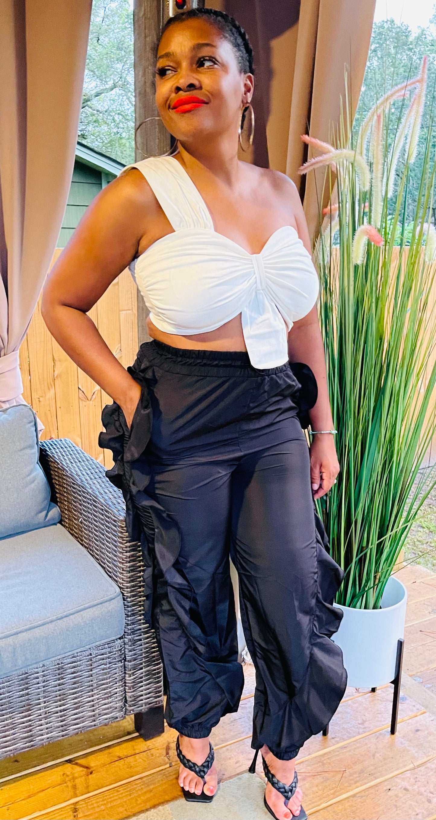 Pretty Knotted One Shoulder Crop Top (White)