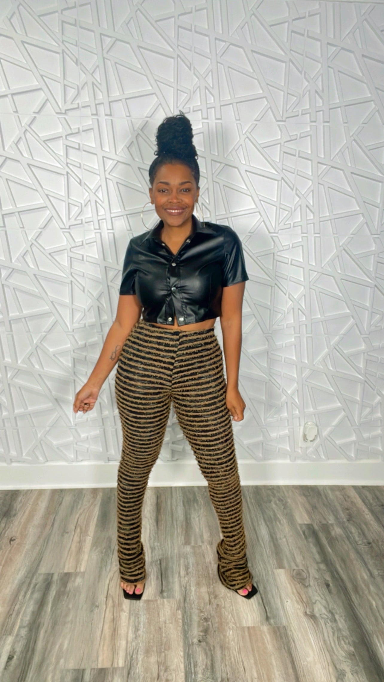 Black Pretty Faux Leather Crop Top