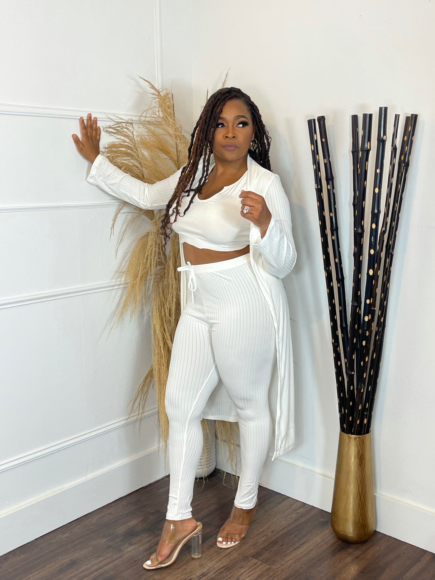 Pretty Girlz Cardigan & Jogger  Set (White)