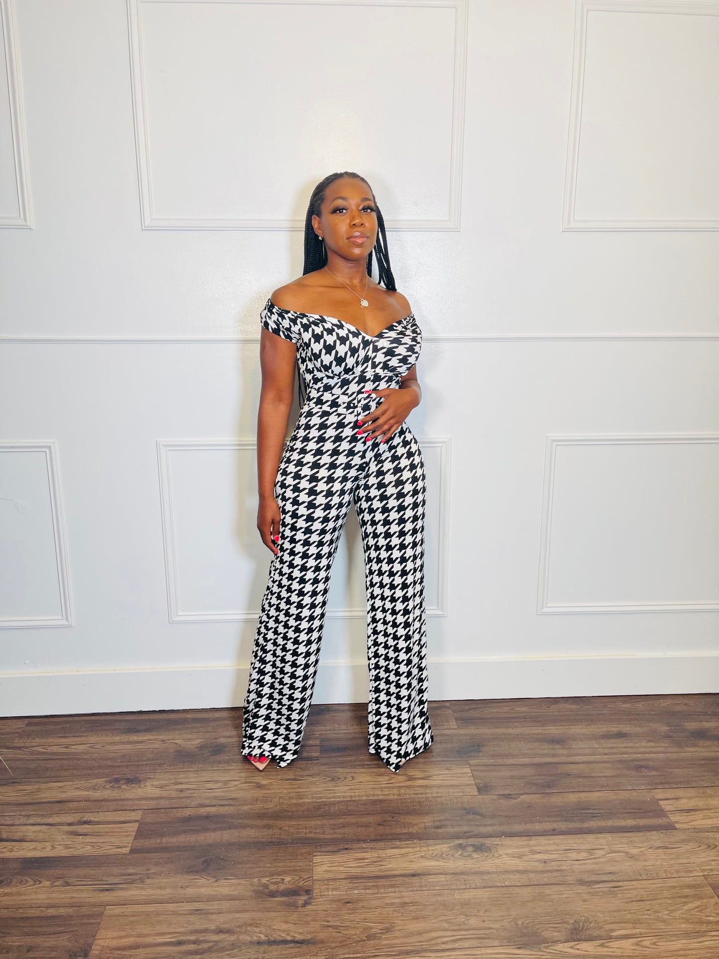 Pretty in Houndstooth Jumpsuit(up to XL)