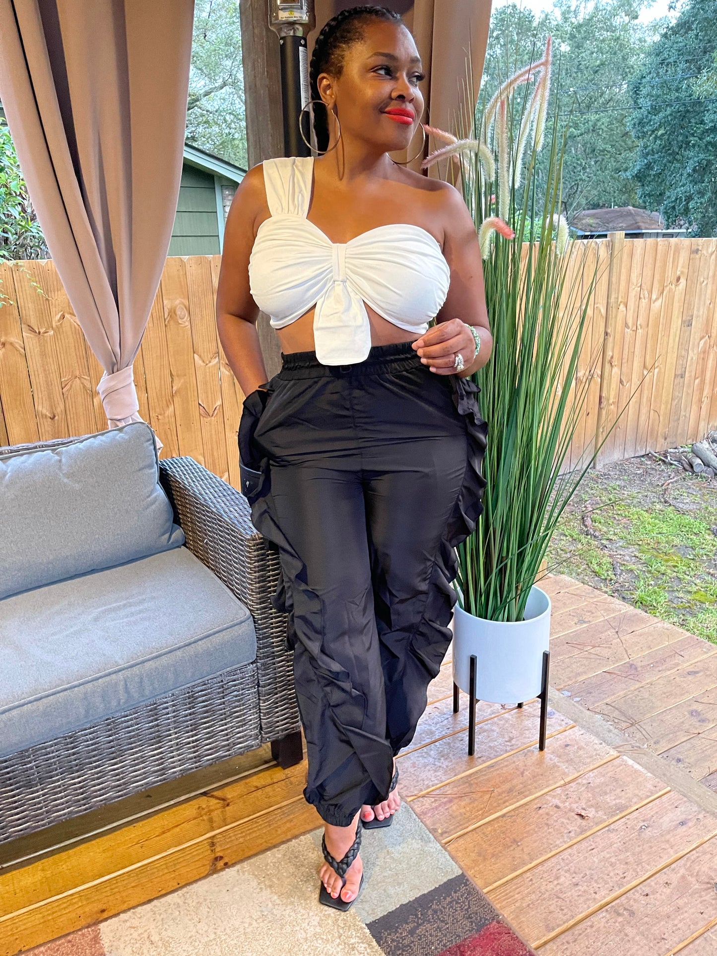 Pretty Knotted One Shoulder Crop Top (White)
