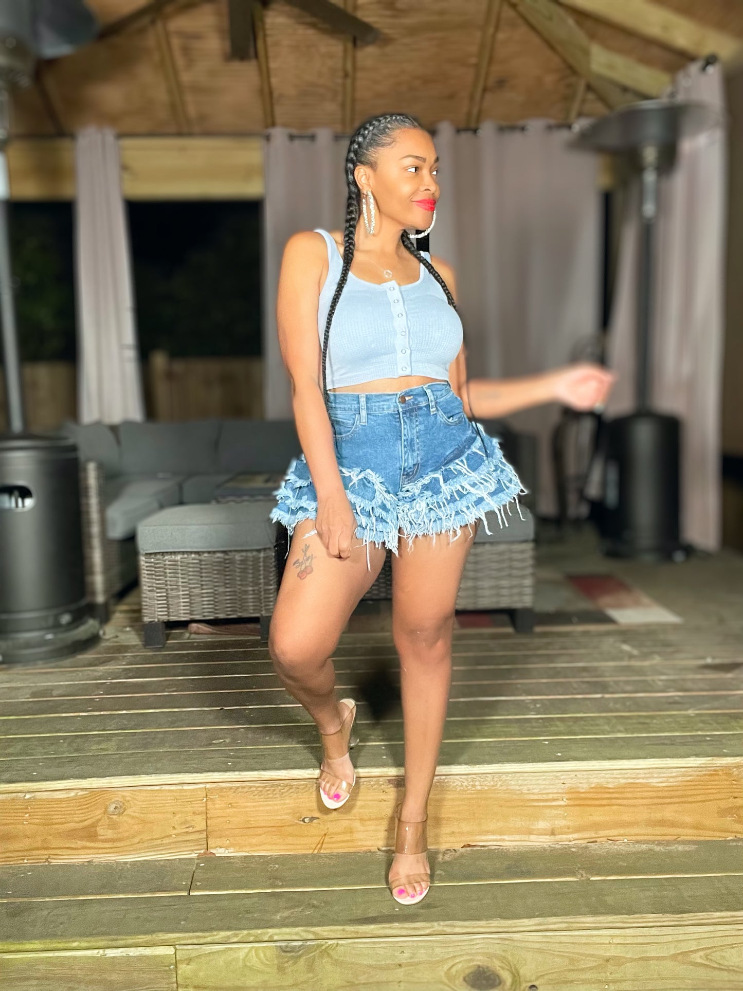 Fringe top shorts denim