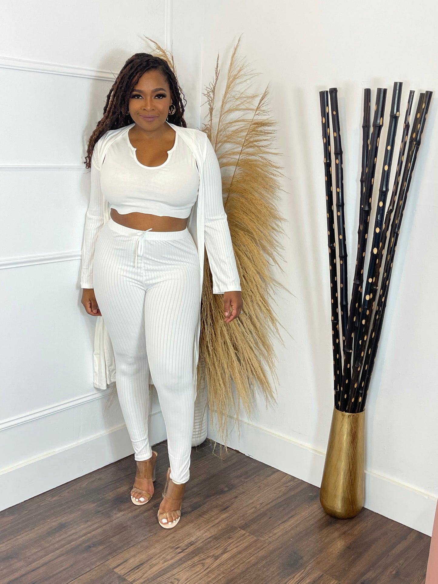 Pretty Girlz Cardigan & Jogger  Set (White)