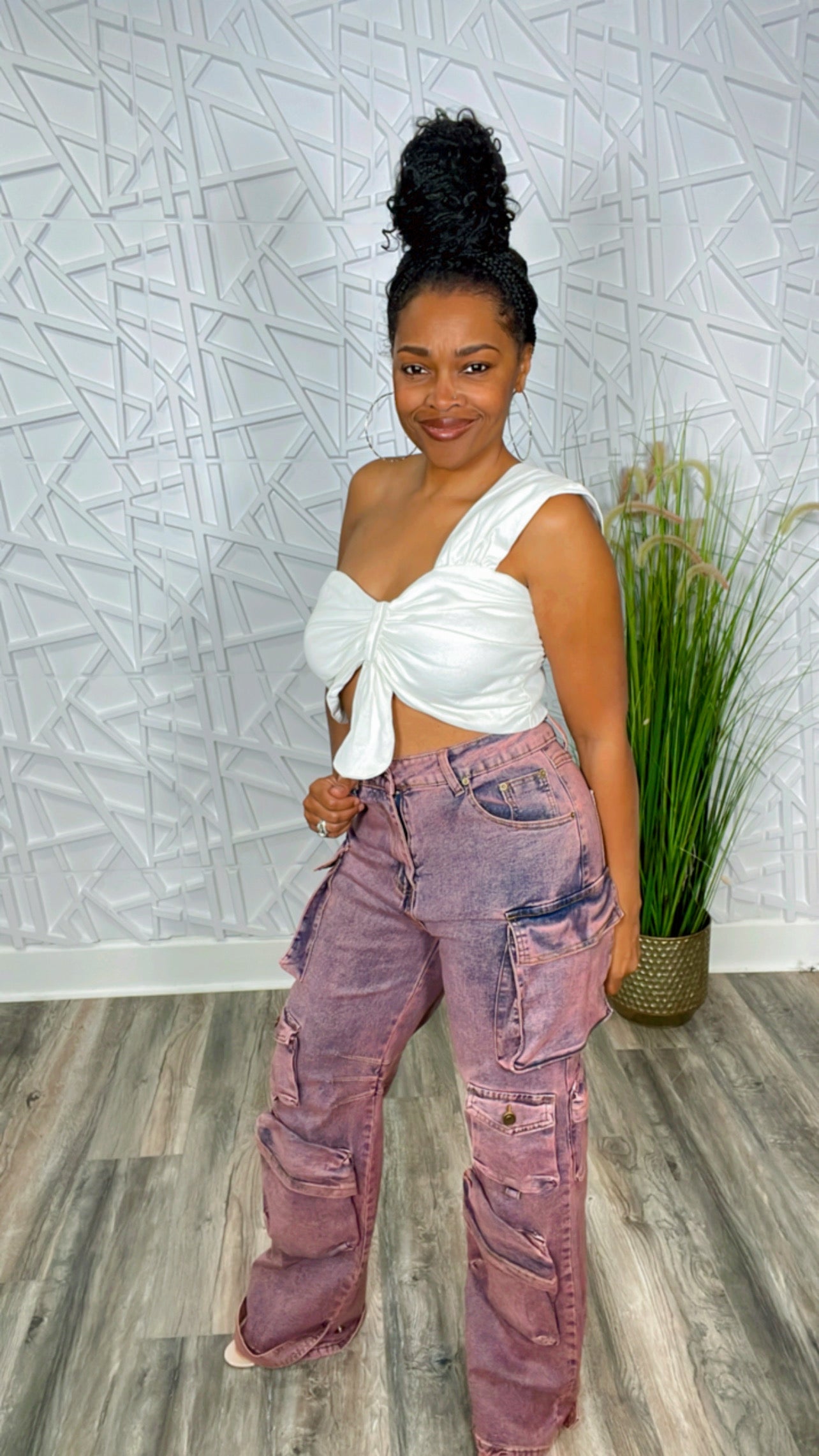 Pretty Knotted One Shoulder Crop Top (White)