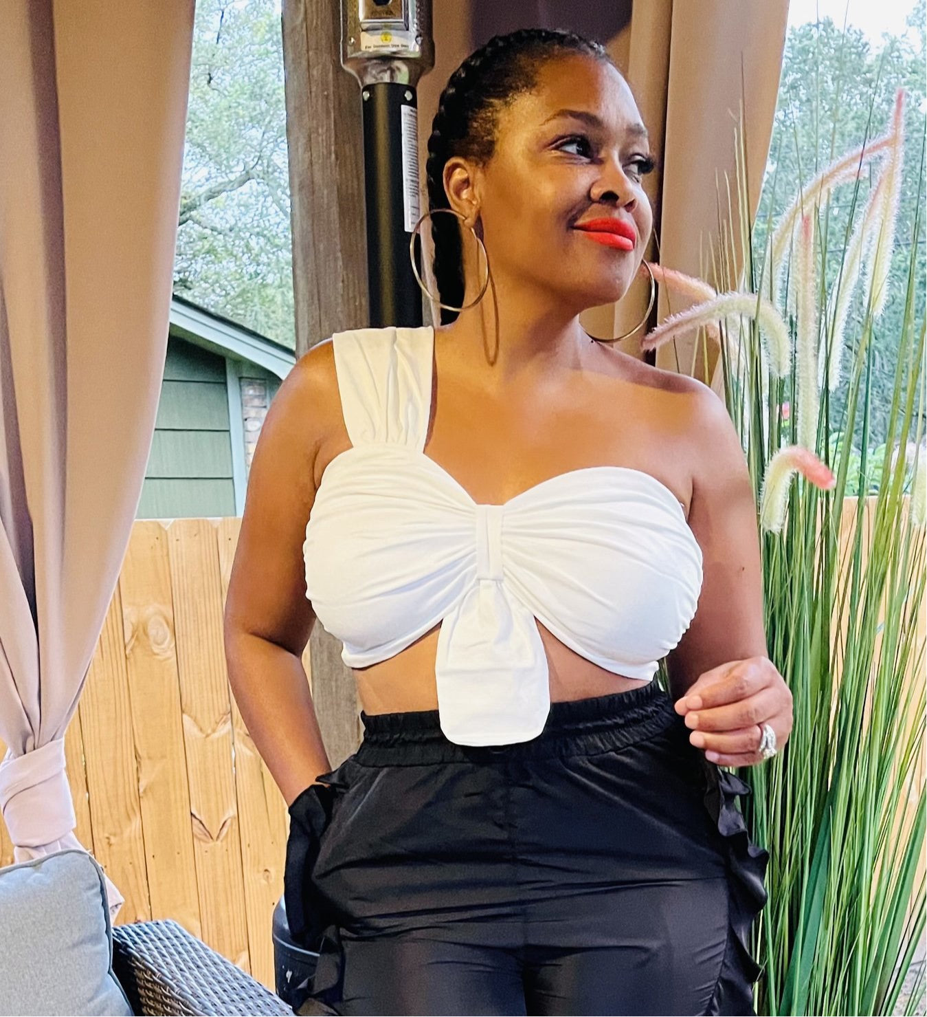 Pretty Knotted One Shoulder Crop Top (White)