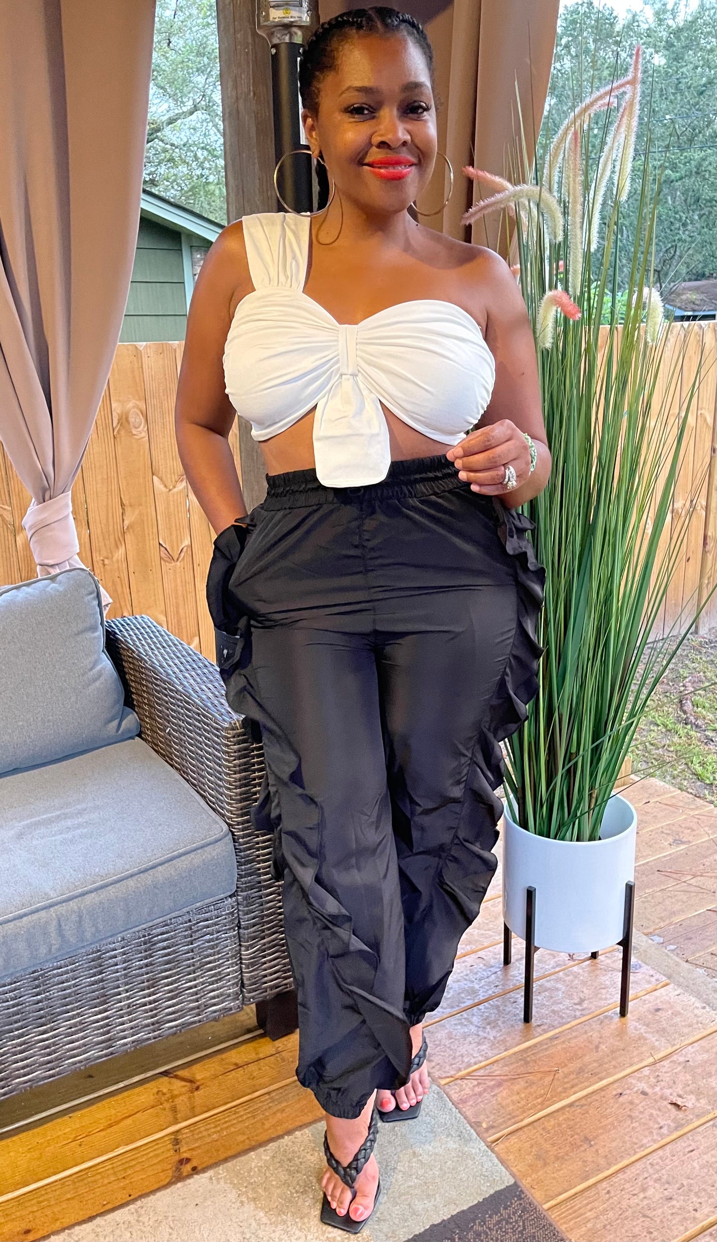 Pretty Knotted One Shoulder Crop Top (White)