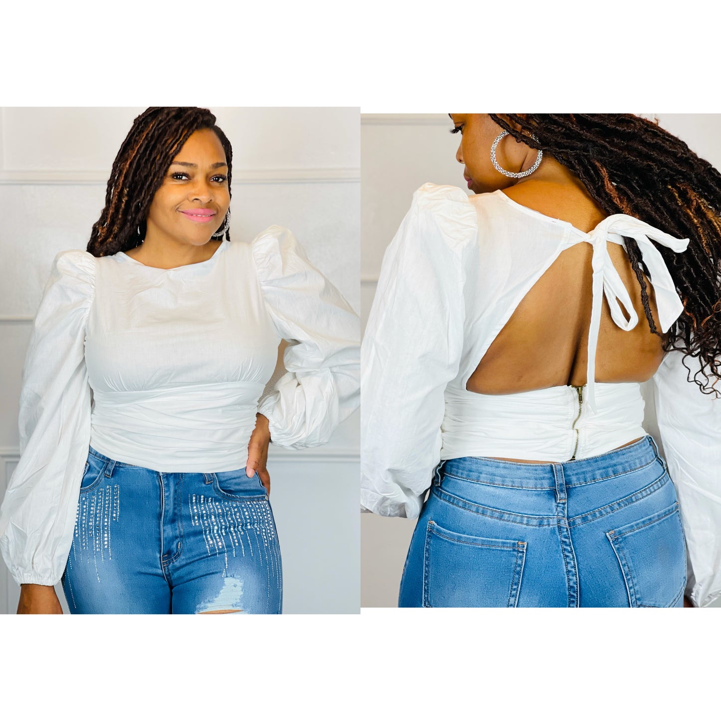 Pretty Tie Back Puff Sleeve Top (2 Colors)