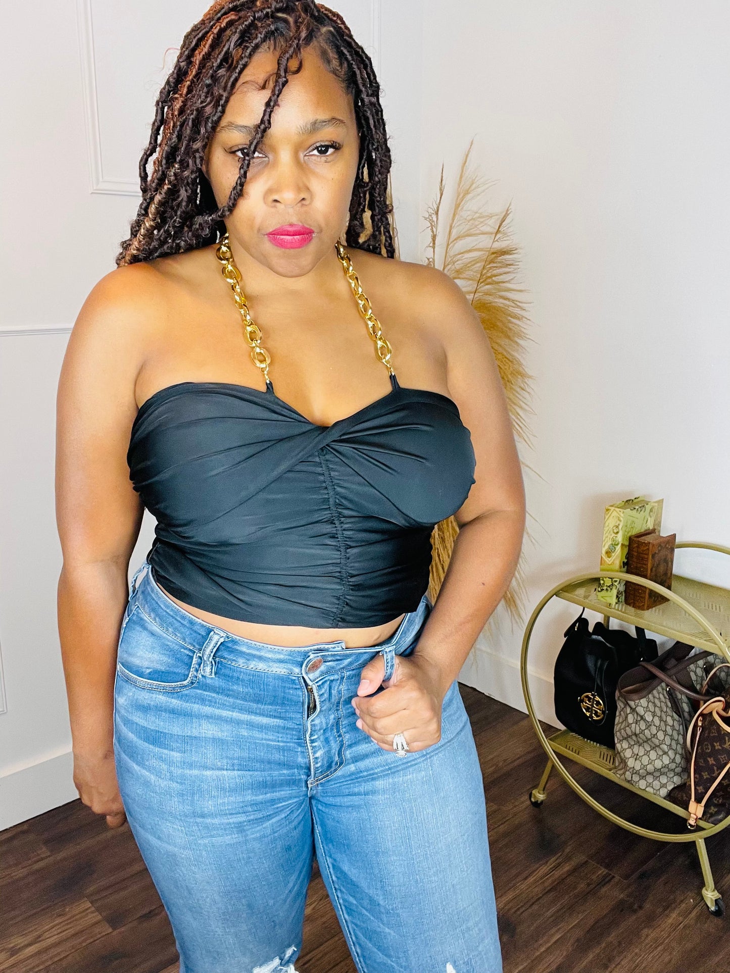 Pretty Twisted Corset Metallic Chain Top