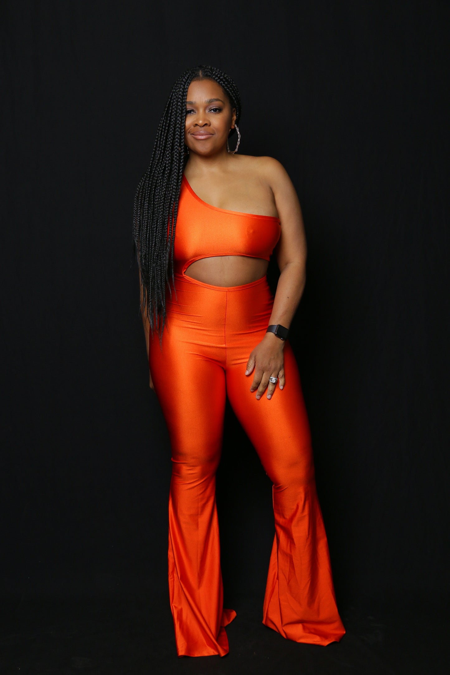 JLo Orange Flare Jumpsuit