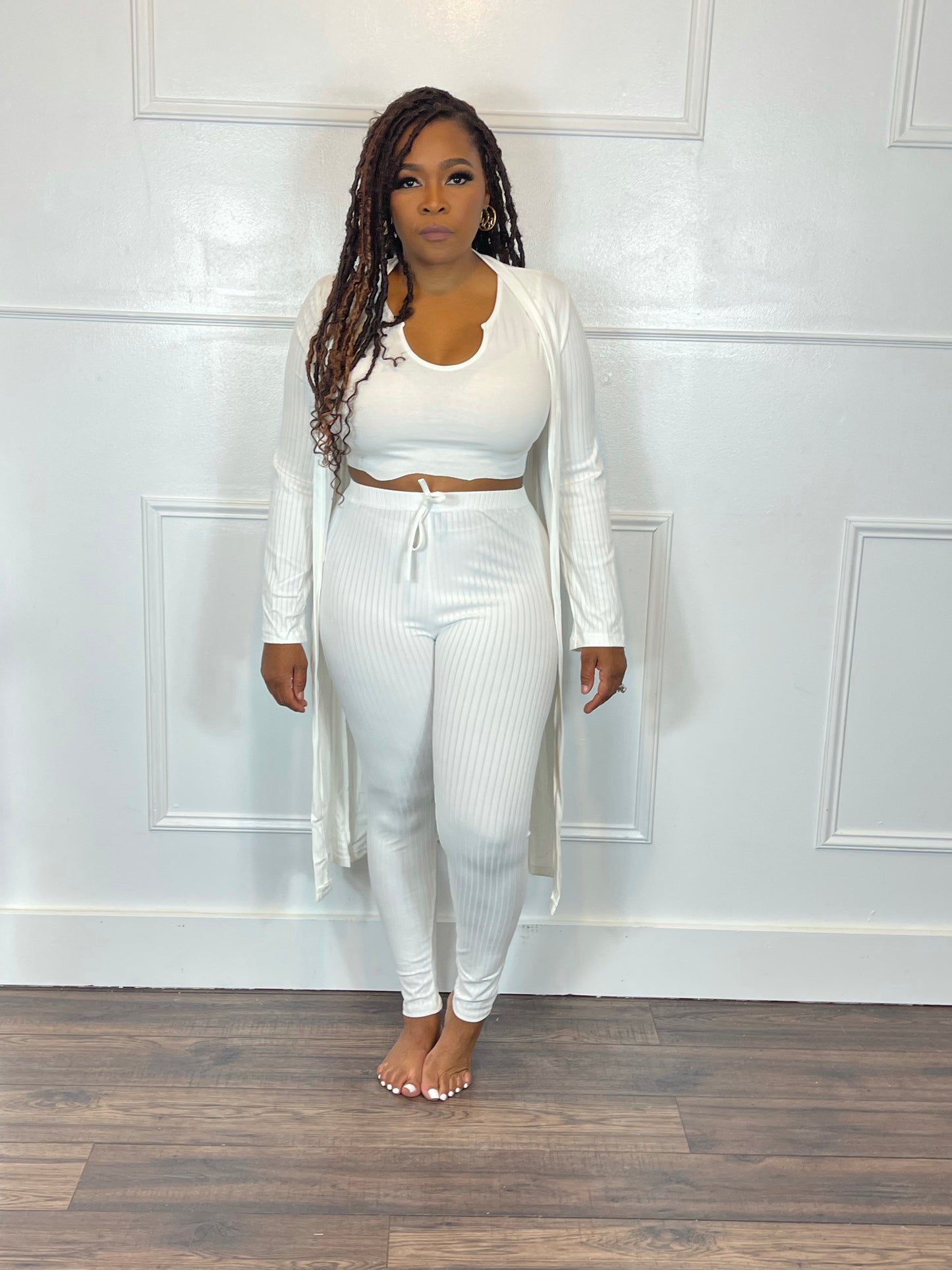 Pretty Girlz Cardigan & Jogger  Set (White)